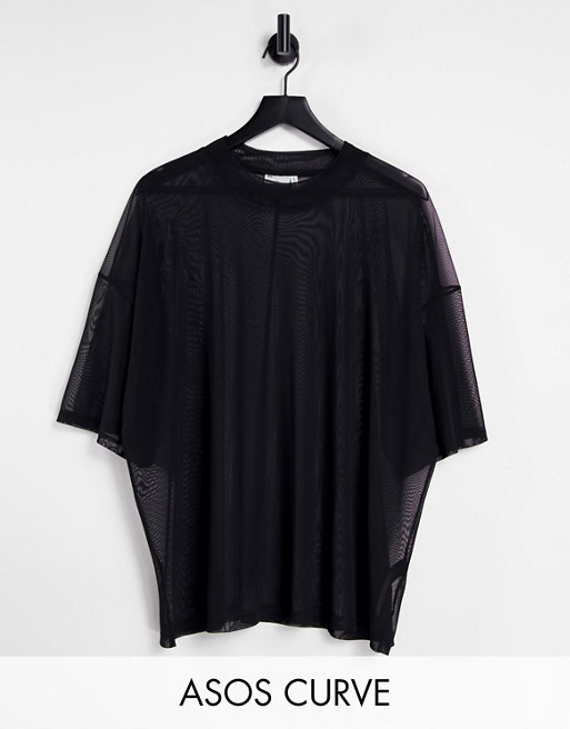 ASOS DESIGN Curve exclusive oversized mesh t-shirt in black
