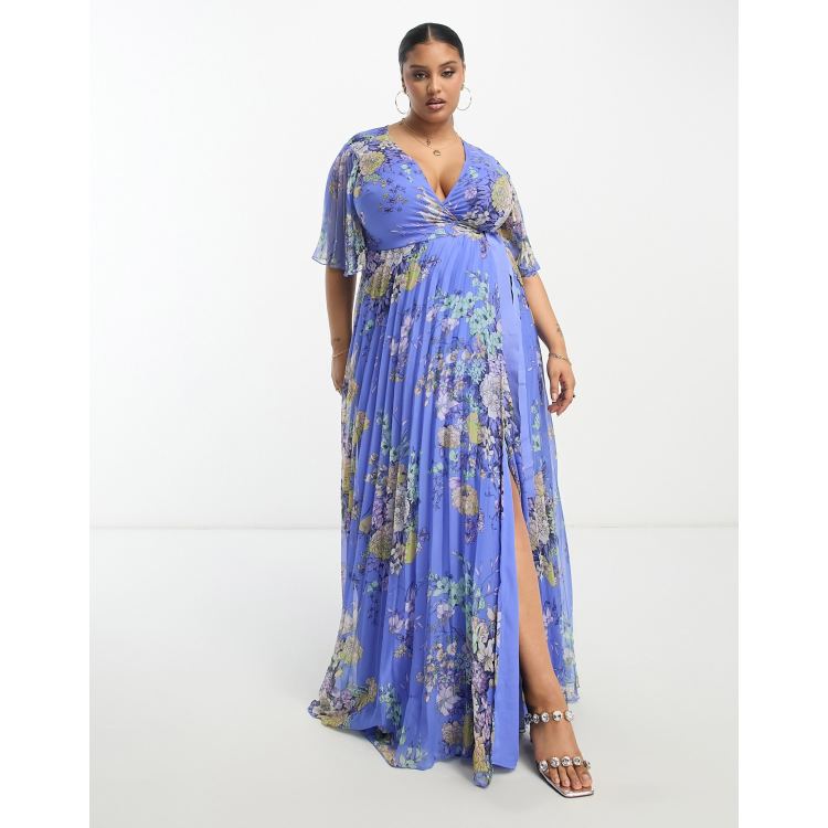 ASOS DESIGN Curve exclusive pleated maxi dress with kimono sleeve