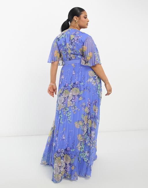 Plus Size Floral Pleated Maxi Dress