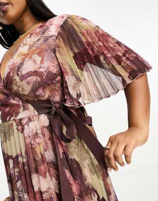 asos design kimono midi dress with delicate beaded embellishment Curve exclusive pleated sleeve and tie waist in brown floral print Men's Pant V-Neck Beaded Dress 28894 Color:Field of Flowers