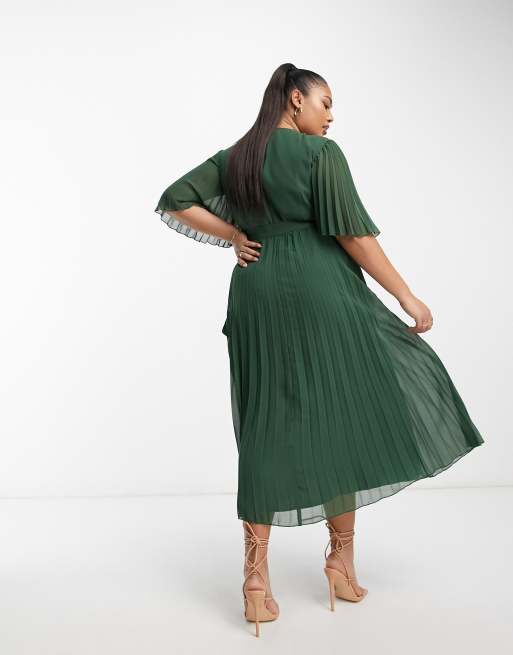 Asos green pleated midi dress best sale