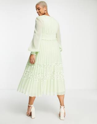 Asos lace pinafore pleated midi dress hotsell