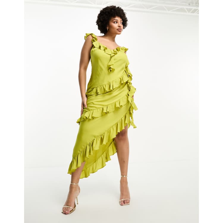 Olive green hot sale ruffle dress