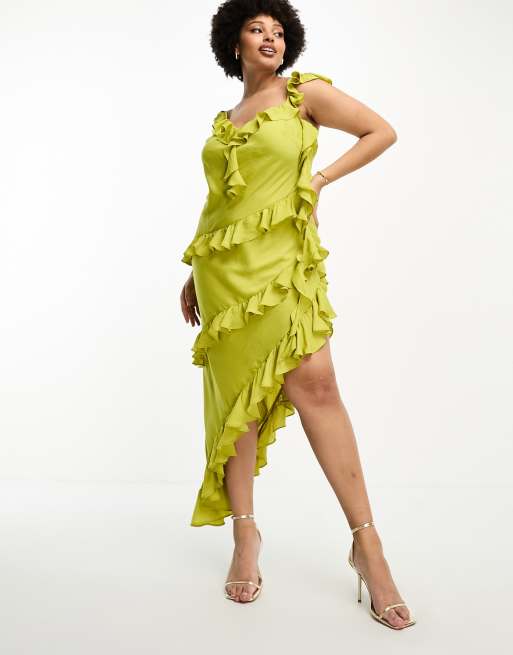 Asos green hotsell ruffle dress