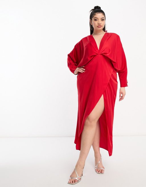 ASOS DESIGN Curve Exclusive batwing dress with split skirt in | ASOS