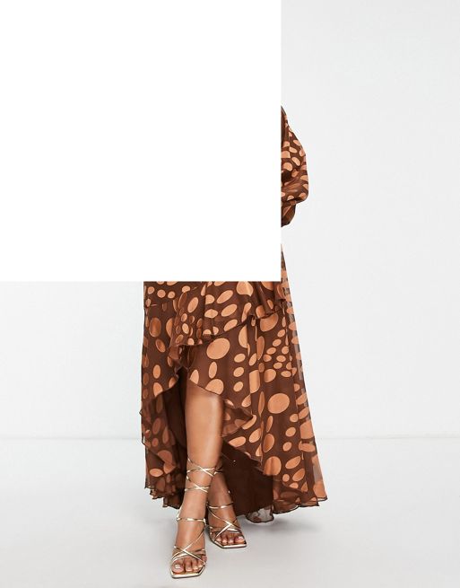 Rent Asos Design Satin Jacquard Warped Spot Wrap Maxi Dress With