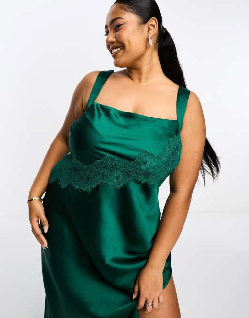 Plus Size Satin & Lace Maxi Dress