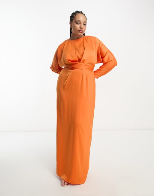 ASOS DESIGN Curve exclusive satin maxi dress with batwing sleeve