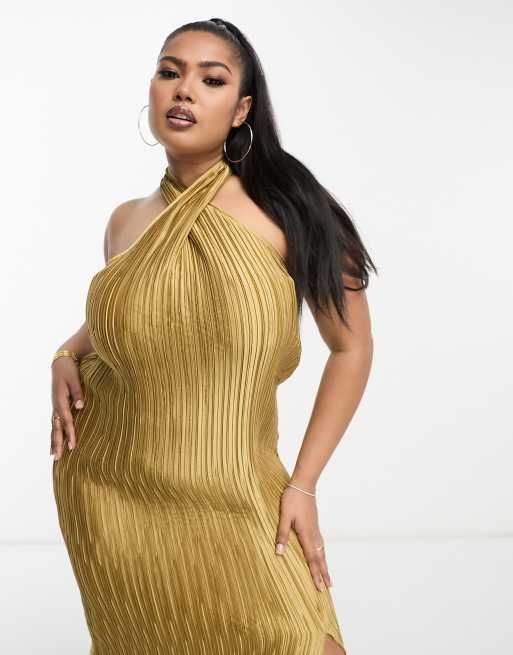 gold plisse balloon sleeve sheer shift dress ASOS DESIGN Curve exclusive satin twist halterneck midi in pink homecoming dresses