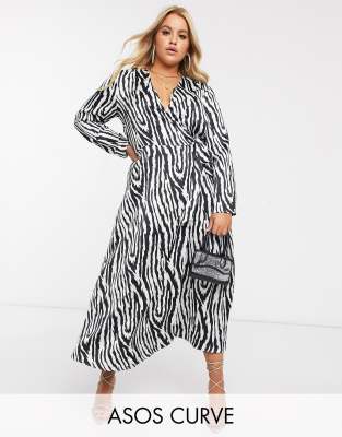 satin wrap maxi dress long sleeve