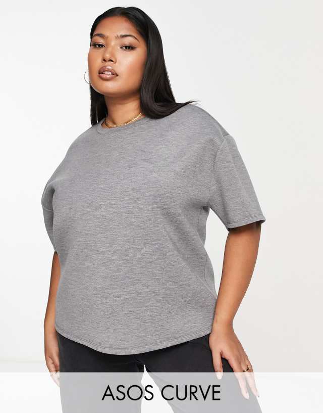 ASOS Curve - ASOS DESIGN Curve exclusive scuba oversized t-shirt in grey marl