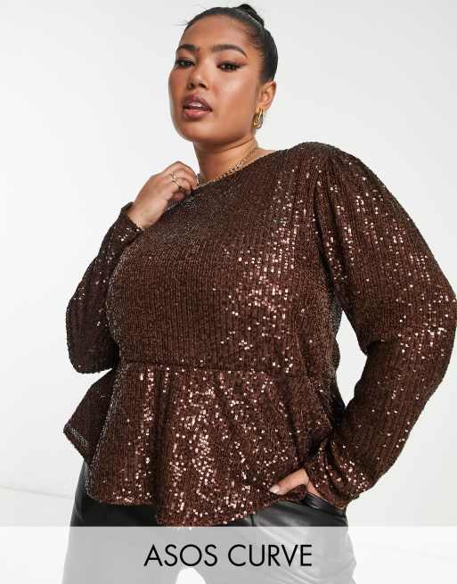 Loft Sequin Top Size Medium Dark Brown Women's