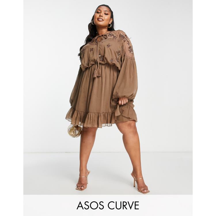 ASOS DESIGN a-line midi dress with cluster embellishment in gold