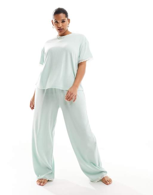 ASOS DESIGN Curve soft jersey long sleeve shirt & pants pajama set