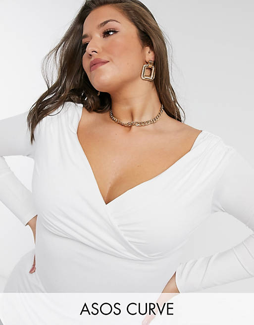 Women Shirts & Blouses/Curve exclusive wrap over bardot top in white 