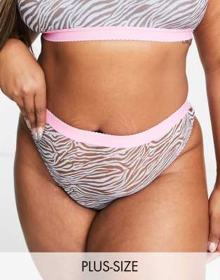 Asos Curve Asos Design Curve Exclusive Zebra Mesh Printed Thong In Blue-pink