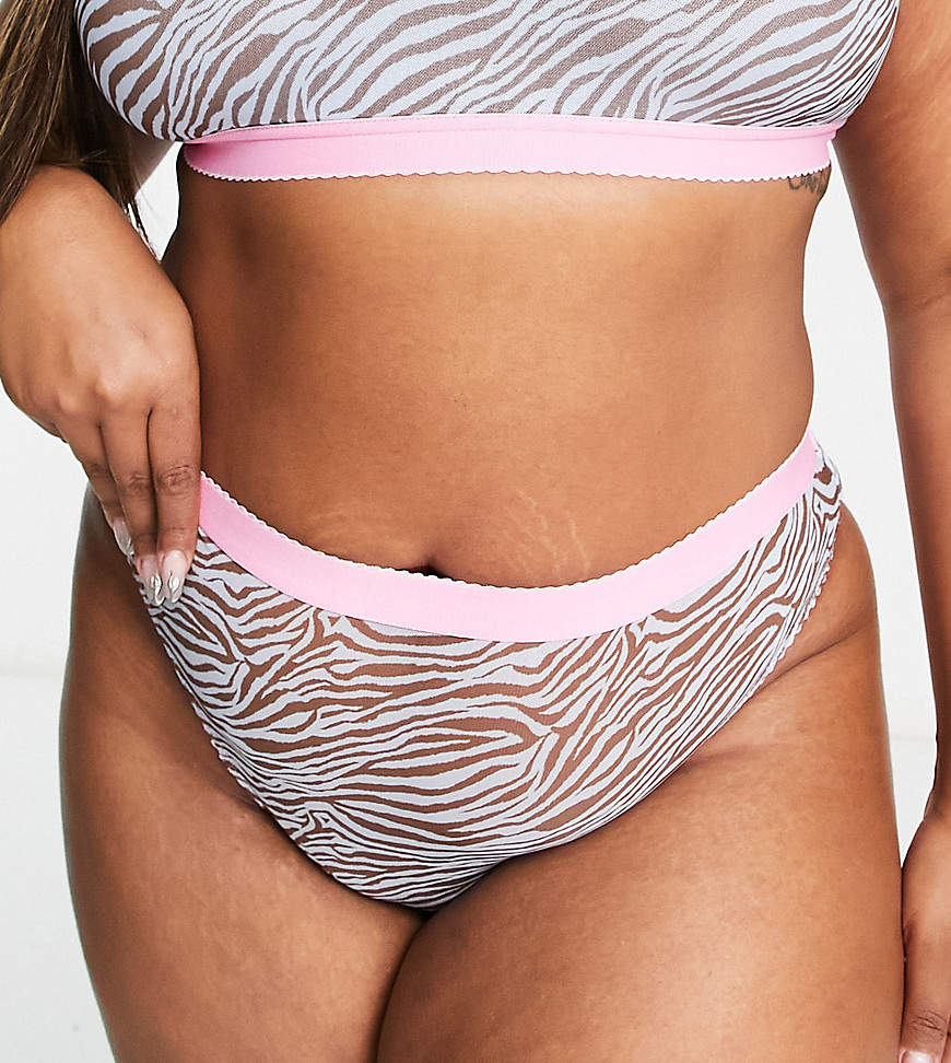 ASOS DESIGN Curve exclusive zebra mesh printed bra in blue-Pink