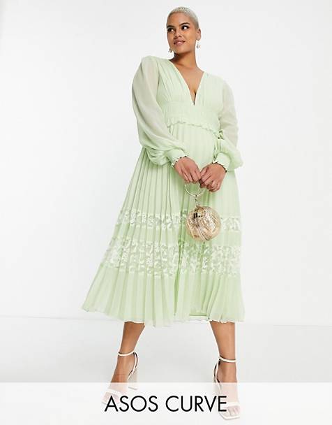 ASOS Asos Design Curve Midi-jurk Van Chiffon Met Ongelijke Zoom En Kanten Applicaties in het Paars Dames Kleding voor voor Jurken voor Casual jurken 