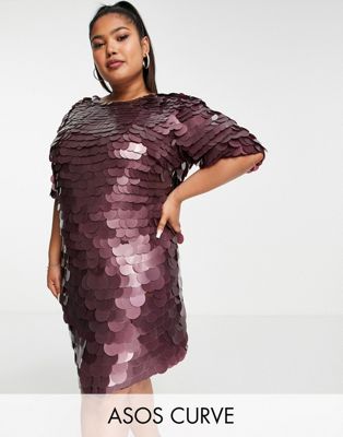 Femme DESIGN Curve - Exclusivité - Robe droite courte ornée de sequins - Bordeaux