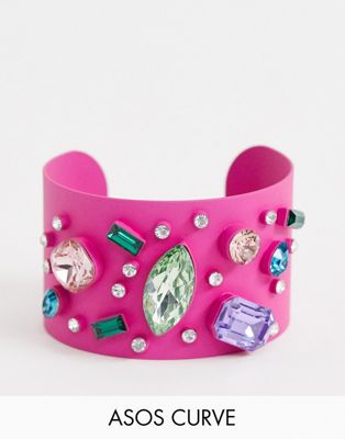 ASOS DESIGN – Curve – Exklusiva glatt färgade armband med regnbågsfärgade stenar-Rosa