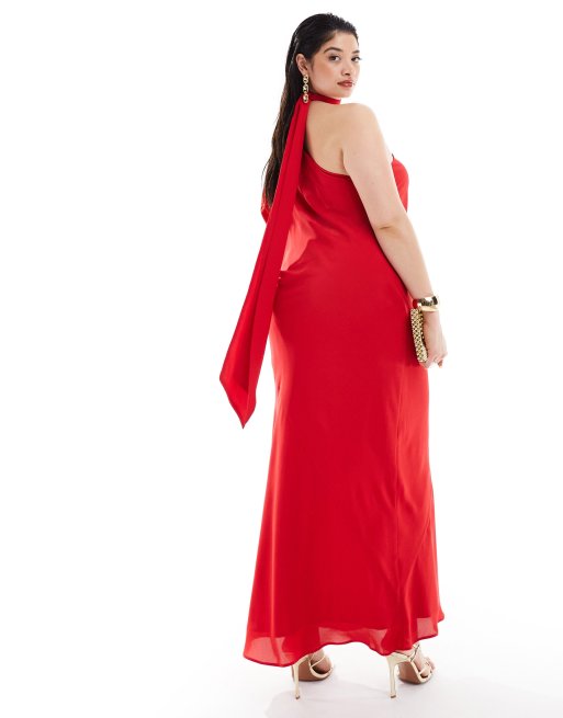 ASOS DESIGN Curve Exklusives Maxikleid in Rot mit einem Fledermausarmel und Bindeband am Ausschnitt ASOS