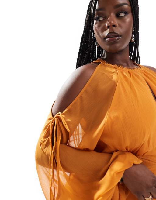 ASOS DESIGN Curve Exklusives Minikleid in gebranntem Orange mit Einsatz und geschlitzter Vorderseite ASOS