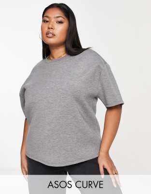 ASOS DESIGN Curve - Exklusives Oversize-T-Shirt in grau melierter Neopren-Optik