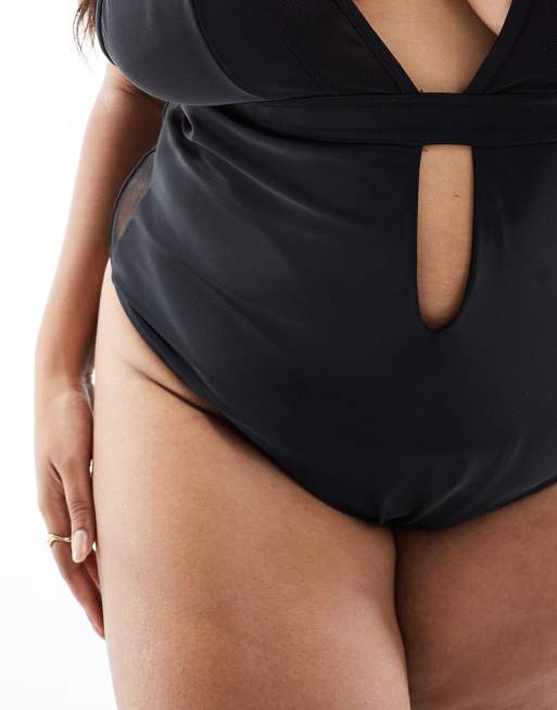 ASOS DESIGN Curve – Exklusivt – Katie May – Svart baddräkt med meshinslag, 3 av 4