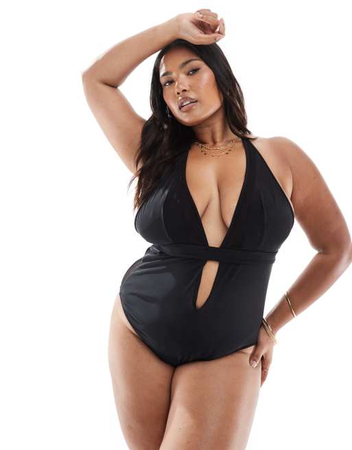ASOS DESIGN Curve – Exklusivt – Katie May – Svart baddräkt med meshinslag, 4 av 4