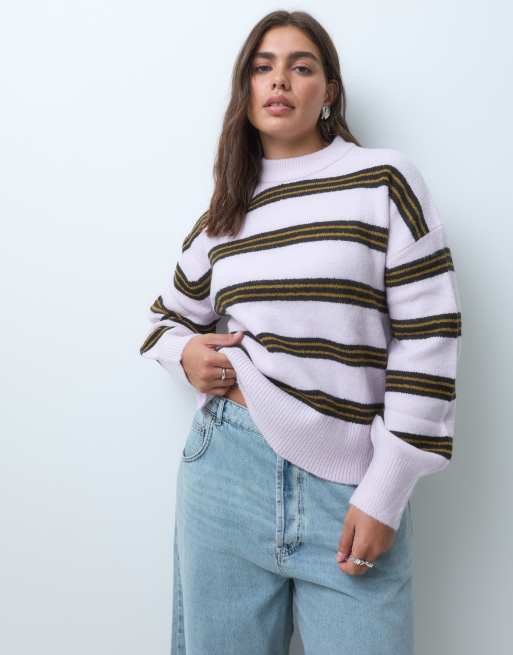 ASOS DESIGN Curve exposed seam relaxed jumper in lilac stripe, 2 of 5