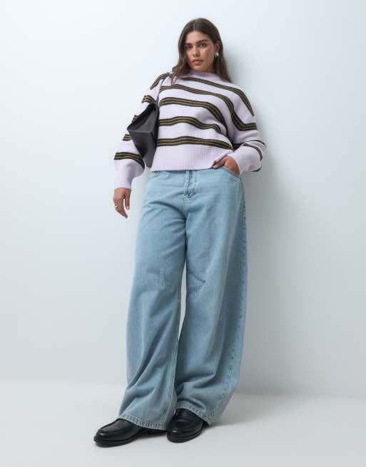 ASOS DESIGN Curve exposed seam relaxed jumper in lilac stripe, 3 of 5