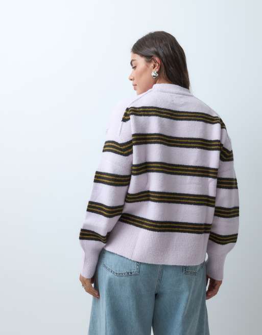 ASOS DESIGN Curve exposed seam relaxed jumper in lilac stripe, 4 of 5