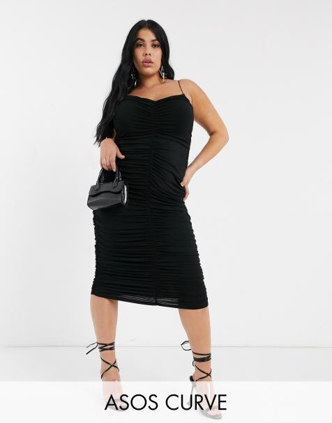ASOS DESIGN Curve – Extrem gerafftes Trägerkleid zum Ausgehen