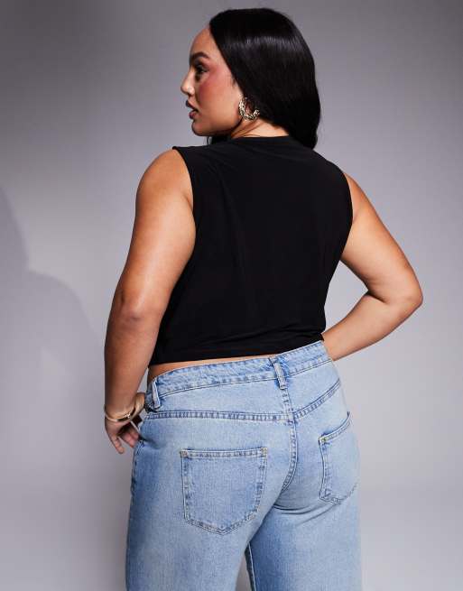 ASOS DESIGN Curve extreme cowl neck top with trim detail in black, 4 of 4