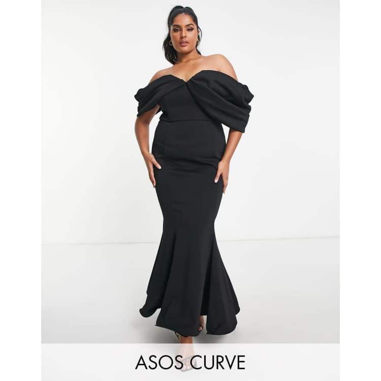 asos satin maxi dress with extreme drape sleeves ASOS DESIGN Curve extreme drape sleeve wide hem maxi dress in black
