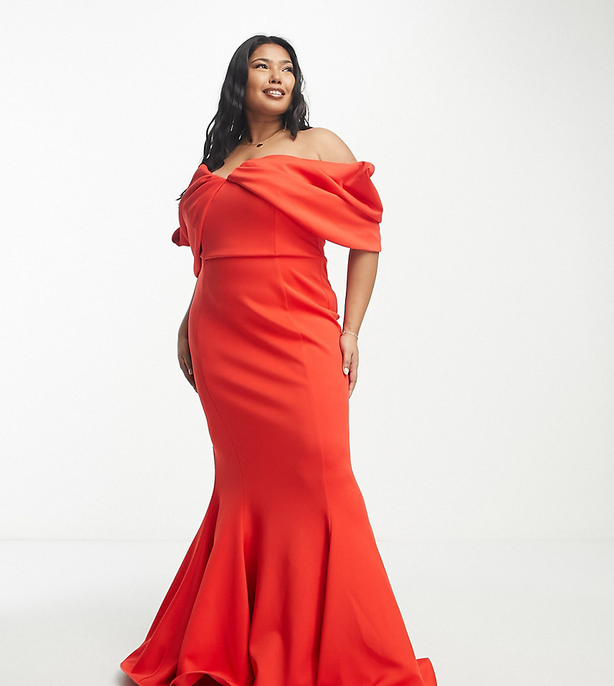 ASOS DESIGN Curve extreme drape sleeve wide hem maxi dress in red-Neutral
