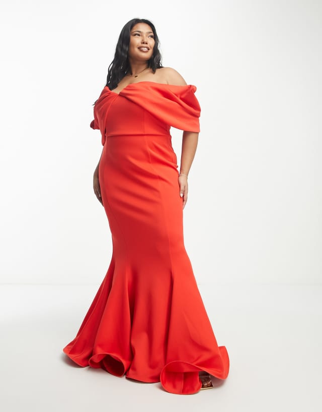 ASOS DESIGN Curve extreme drape sleeve wide hem maxi dress in red