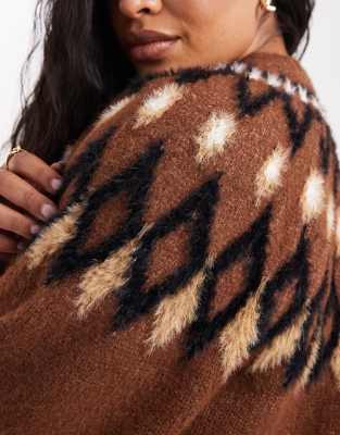 Asos Curve Asos Design Curve Eyelash Yoke Placement Sweater In Brown