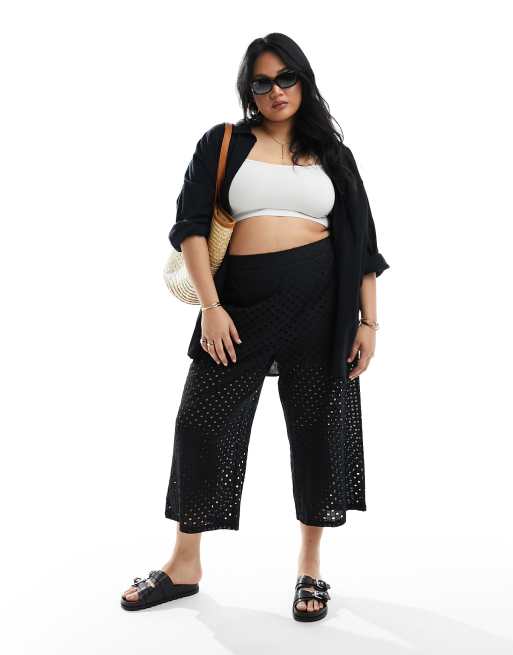 ASOS DESIGN Curve eyelet culotte in black