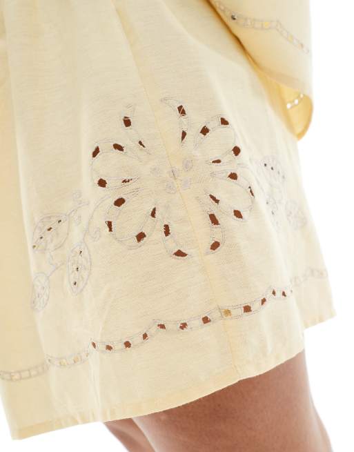 ASOS DESIGN Curve eyelet detail shorts in straw - part of a set