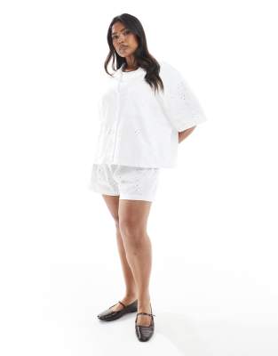 Asos Curve Asos Design Curve Eyelet Resort Shirt In White