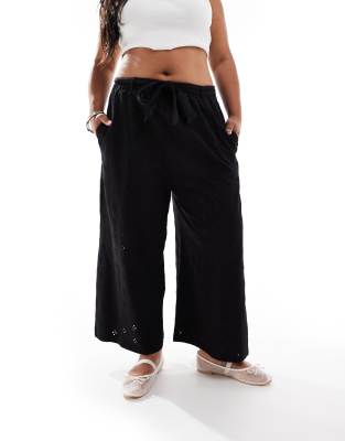 Asos Curve Asos Design Curve Tie Belt Wide Leg Pants In Black In Black
