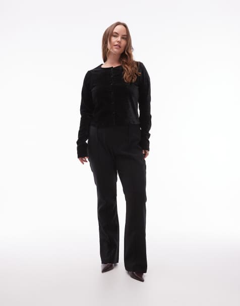 ASOS DESIGN Curve – Fakturowany welurowy top zapinany na guziki i dopasowane spodnie z szeroką nogawką - view 1