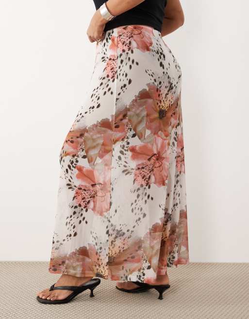 ASOS DESIGN Curve - Falda larga con estampado floral de lunares de malla transparente, 2 de 5