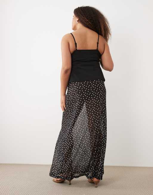 ASOS DESIGN Curve - Falda larga negra transparente con estampado de lunares de malla, 5 de 5