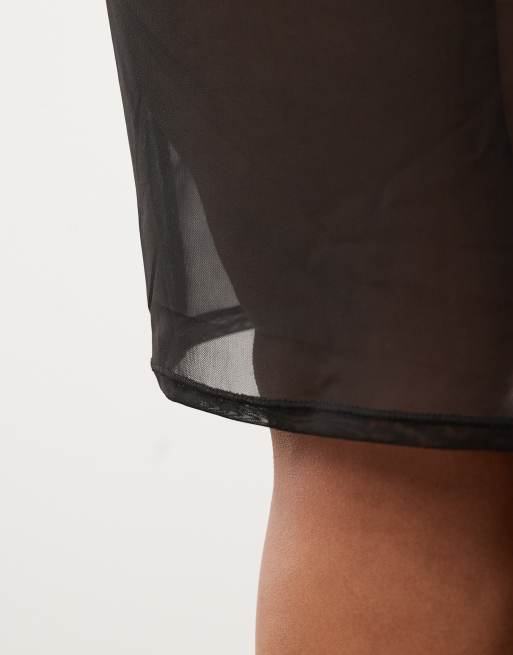 ASOS DESIGN Curve - Falda midi negra transparente de malla, 4 de 5