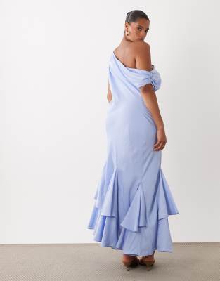 Asos Curve Asos Design Curve Fallen Shoulder Midaxi Dress With Asymmetric Godet Hem In Multi