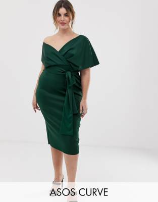 bottle green bardot dress