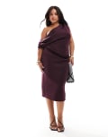 [ASOS Curve] ASOS DESIGN Curve fallen shoulder pleat midi dress in aubergine-Purple 28 Aubergine