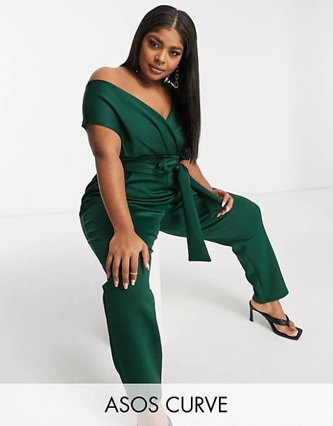 Womens Clothing Jumpsuits and rompers Full-length jumpsuits and rompers ASOS Asos Design Curve Short Sleeve Tea Culotte Jumpsuit in Green 